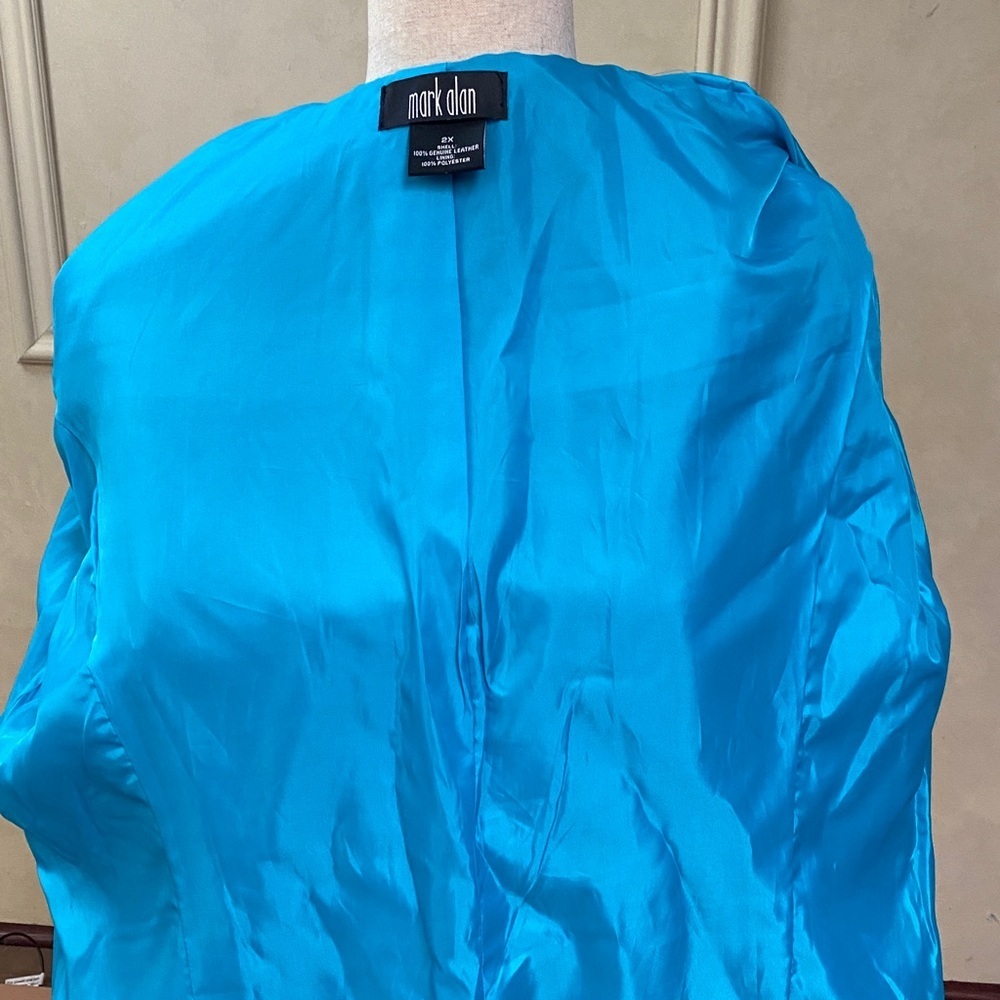 New! Mark Alan Teal Blue Leather Jacket Blazer size 2X - Picture 5 of 5